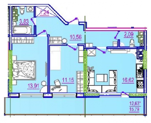 Планировки двухкомнатных квартир 72.03 м^2